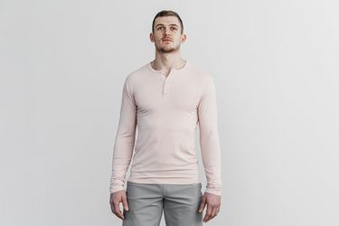 Nobull Lightweight Henley Men's Long Sleeves Rose | Australia (XW5329)